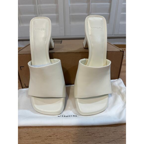 Vince Lulu Leather Mule Sandals Marble Cream Size 9.5 NWOB Timeless Chic Sleek - Picture 7 of 13